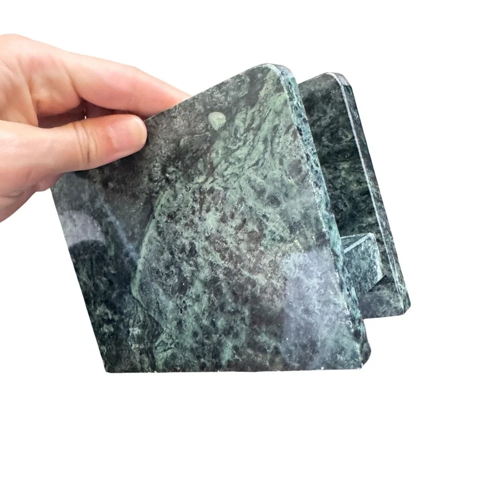 Vintage Green Marble Napkin Holder Solid Stone Letter Organizer Heavy Emerald